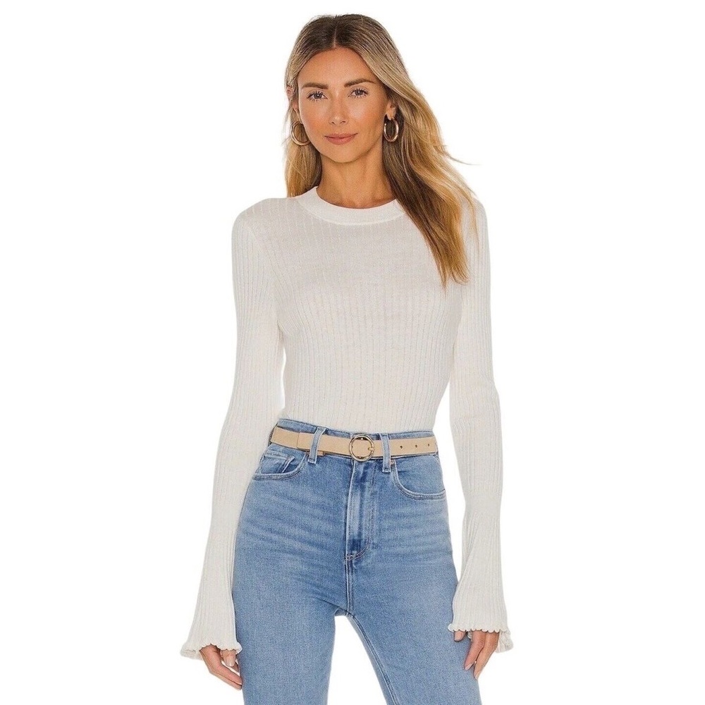 Paige | Iona Ribbed Knit Bell Sleeve Top in Ivory Size XS